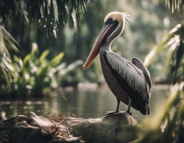 Een pelikaan in de jungle.