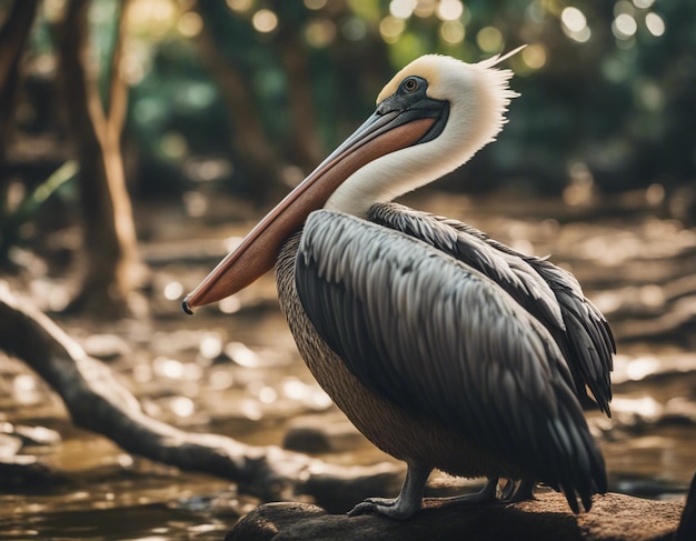 Een pelikaan in de jungle.