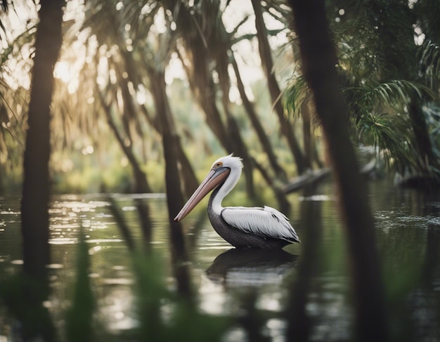 Een pelikaan in de jungle.