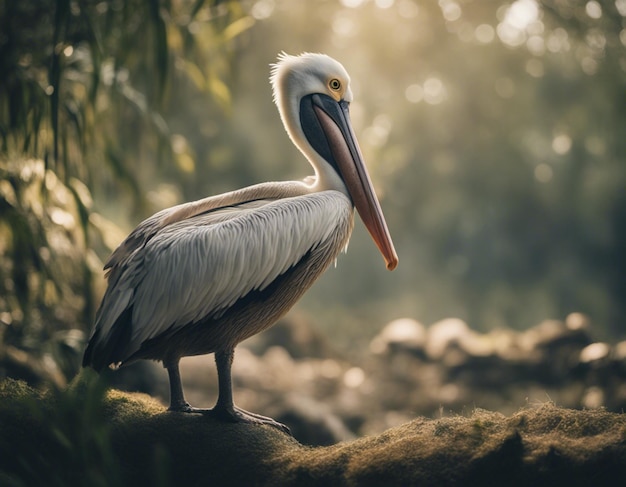 Een pelikaan in de jungle.