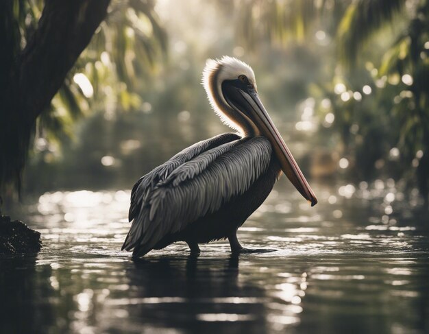 Een pelikaan in de jungle.