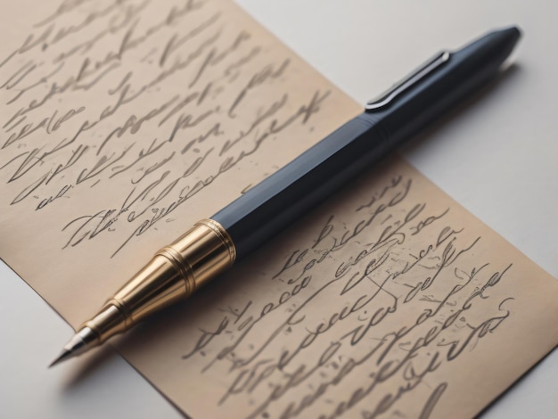 Een pen op een stuk papier met het woord liefde erop geschreven.