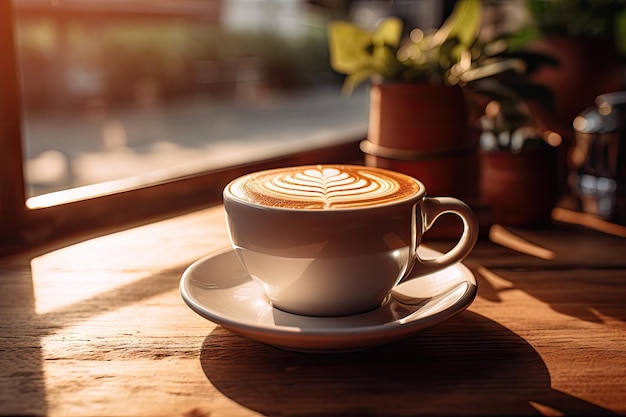 een perfecte latte warme koffie op tafel