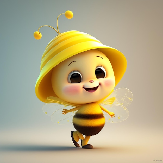 Een personage met een bijenkostuum en een hoed met de tekst "bijen" erop.