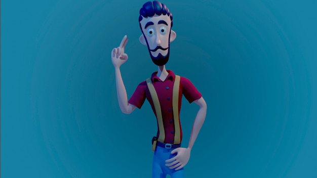 Een personage uit de animatieserie. Het personage draagt een rood-geel gestreept shirt met een blauwe streep.