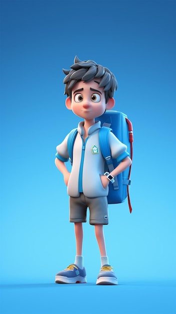 Een personage voor een schooljongen met een rugzak en een rugzak