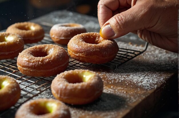 Een persoon die appelcider donuts maakt