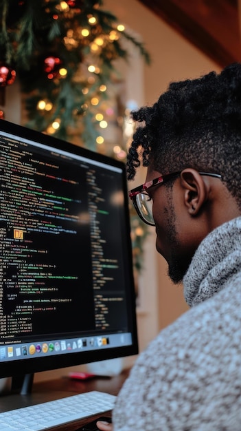 Een persoon die codeert op een computerscherm gevuld met kleurrijke programma's
