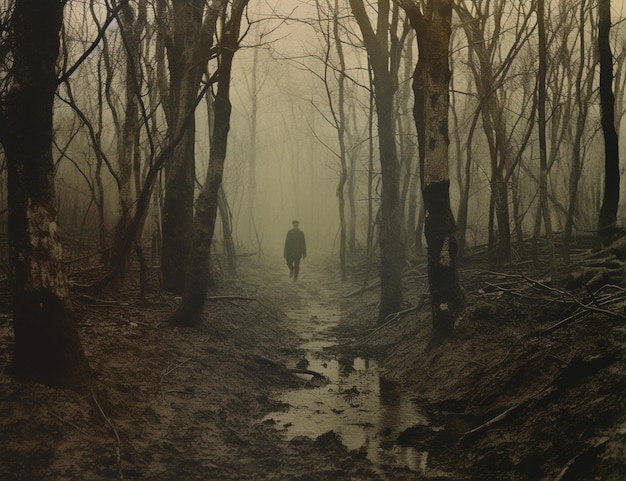 Een persoon die door het bos loopt