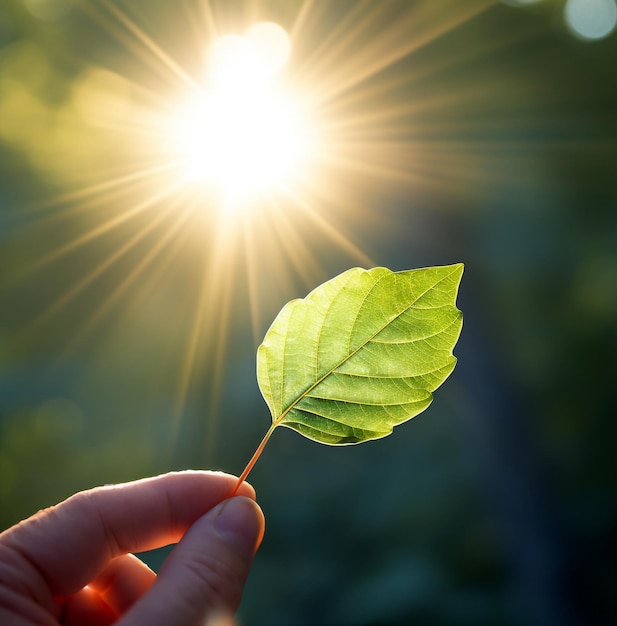 Een persoon die een blad vasthoudt tegen de zon natuur foto