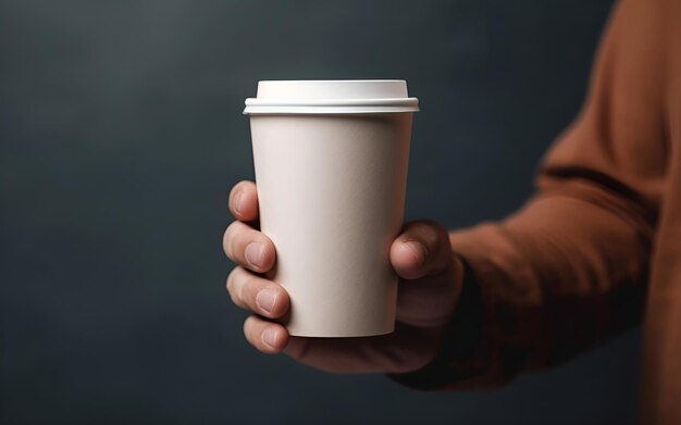 Een persoon die een kop koffie in zijn hand houdt