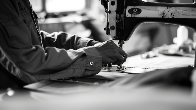 Een persoon die een naaimachine bedient, gezichtsloos Generatieve AI