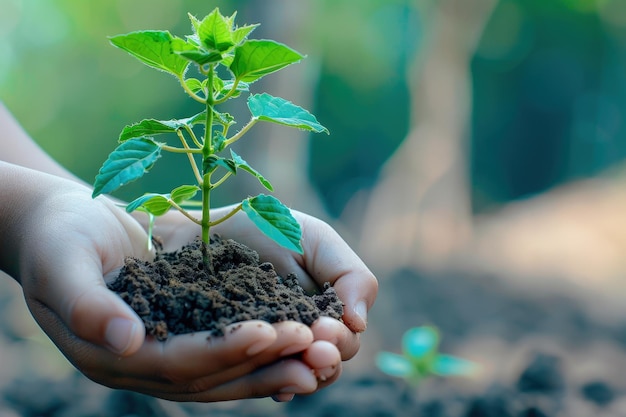 Een persoon die een plant in zijn handen houdt