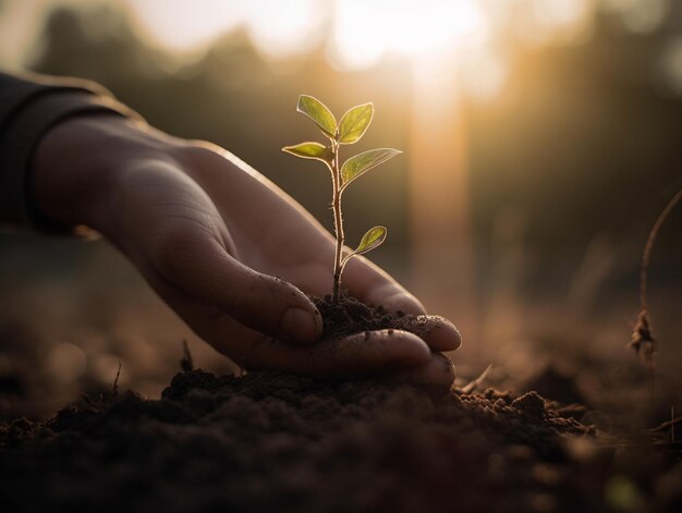 Een persoon die een plant in zijn handen houdt