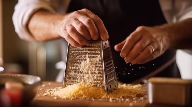 Een persoon die een rasp gebruikt om een rasp te raspen.