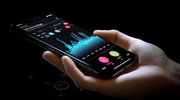 Een persoon die een telefoon vasthoudt met een grafiek op het scherm generatieve AI-technologie