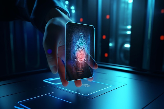 Een persoon die een vingerafdrukscanner gebruikt voor Generative ai