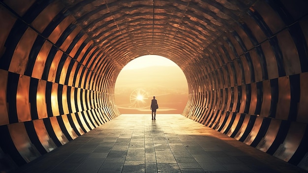 Een persoon die in een tunnel loopt Generatieve AI Art