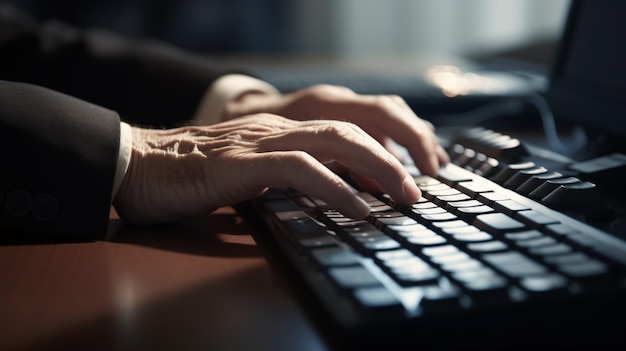 Een persoon die op een toetsenbord typt met de woorden "data" op het toetsenbord.
