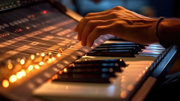 Een persoon die piano speelt met het cijfer 1 op het toetsenbord