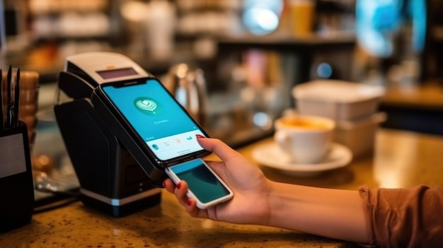 Een persoon gebruikt een mobiel apparaat om een koffiemachine met een koffiemachine te verbinden.
