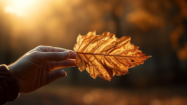 Een persoon houdt een blad in zijn hand