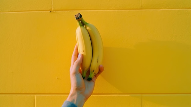 Een persoon houdt twee bananen in zijn hand.