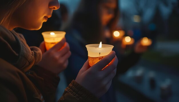 Foto een persoon houdt twee kaarsen in zijn handen, waarvan er een is aangestoken.