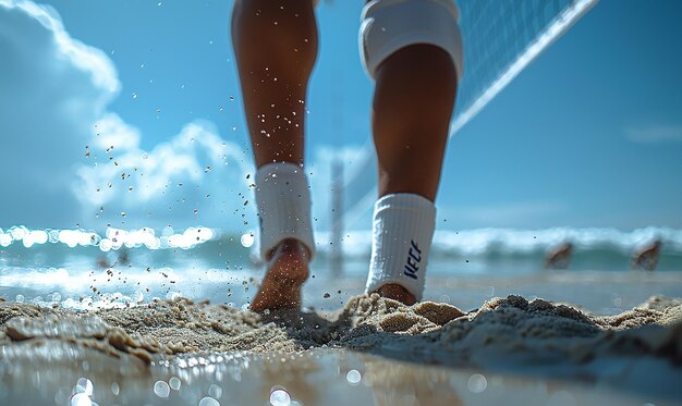 een persoon met witte sokken en sokken loopt op het strand