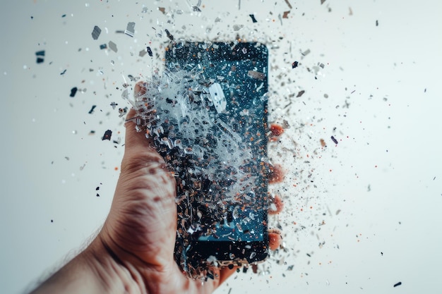 Foto een persoon staat met een mobiele telefoon in zijn hand die de fusie van menselijke interactie met digitale technologie in de moderne tijd symboliseert