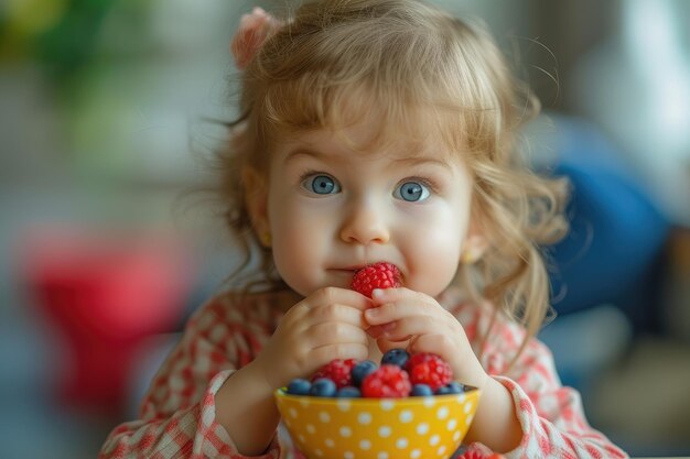 Foto een peuter geniet van fruit en gezonde pap in de ochtend generatieve ai