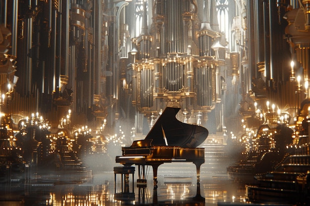 Foto een piano met een piano in het midden van de kamer