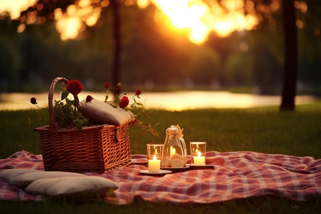 Een picknick bij kaarslicht in een park