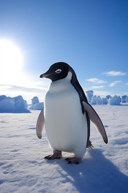 Een pinguïn op het ijs in Antarctica