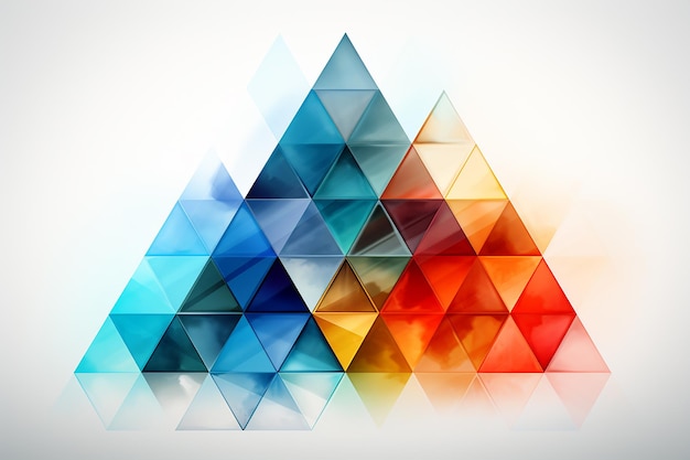 Een piramide gemaakt van driehoeken met verschillende kleuren.