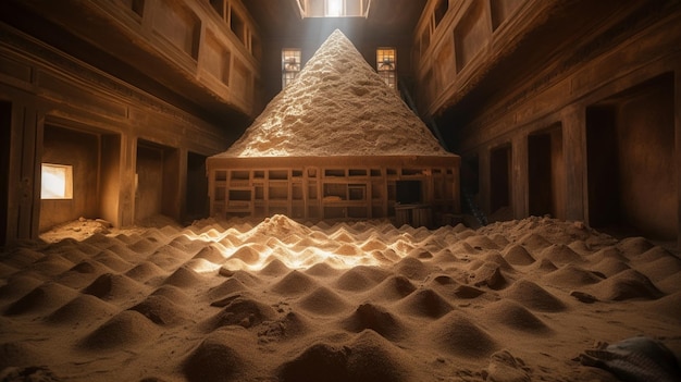 Foto een piramide in een gebouw waar de zon op schijnt