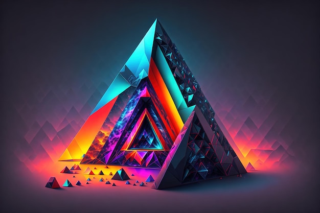 Een piramide met daarop een regenboogkleurige driehoek.