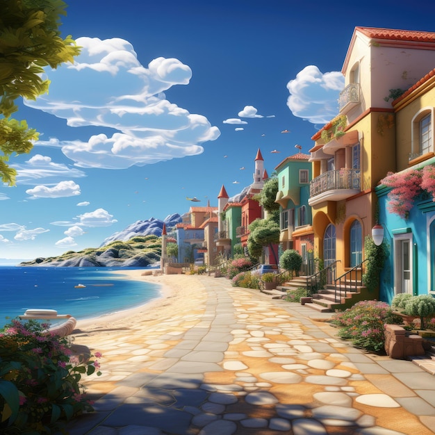 Een pittoresk kustplaatsje met kleurrijke huisjes een zandstrand en zeilboten