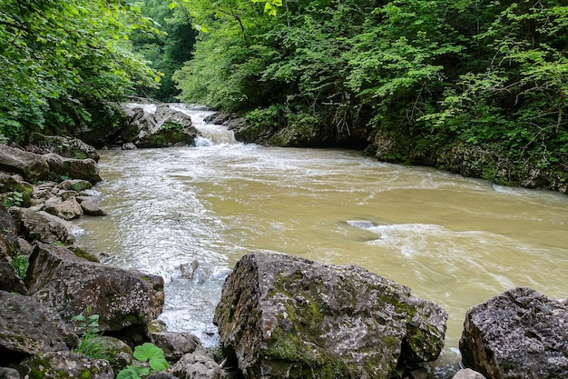 Een pittoreske rivier in het Krasnodar-gebied bij Mezmai 2021