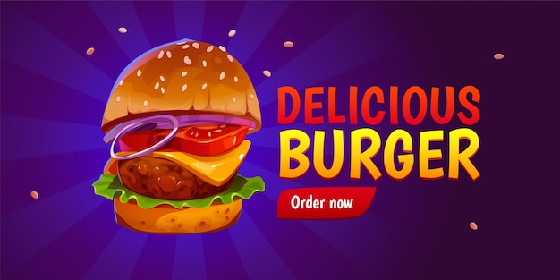 Een pixel art van een burger op een paarse achtergrond met zoekwoorden zoals staples