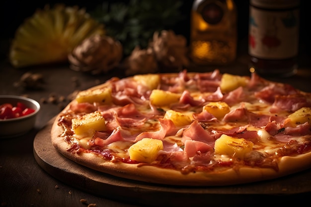 Een pizza met ananas erop