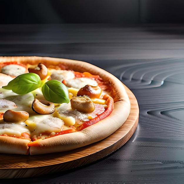 Foto een pizza met champignons en basilicum erop