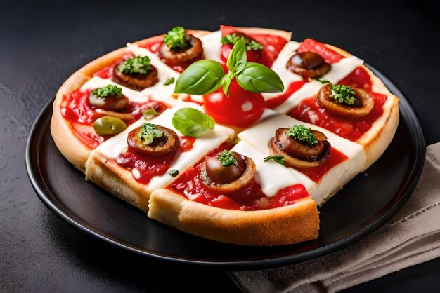 Foto een pizza met champignons en tomatensaus erop