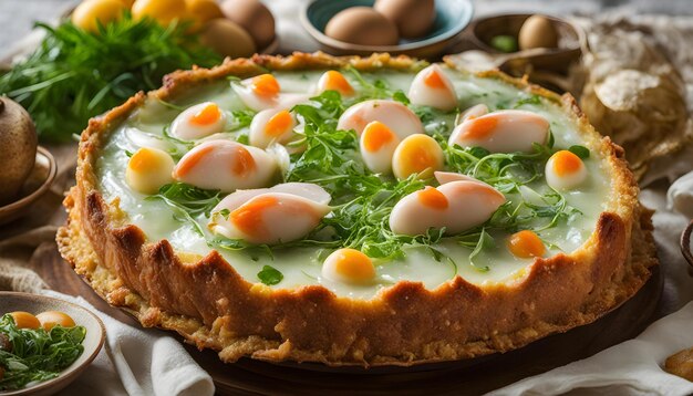 een pizza met eieren en eieren erop