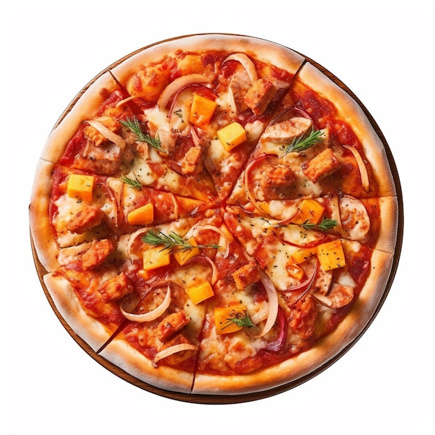 Een pizza met verschillende toppings erop