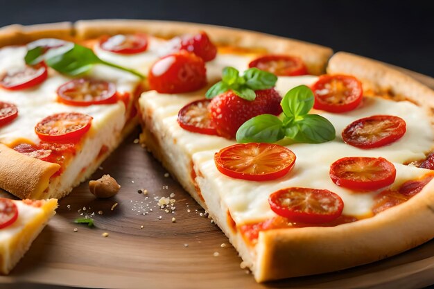 een pizza met verse tomaten en basilicum erop