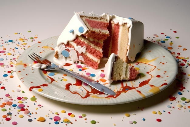 Foto een plak cake op een bord met een vork generatief ai-beeld