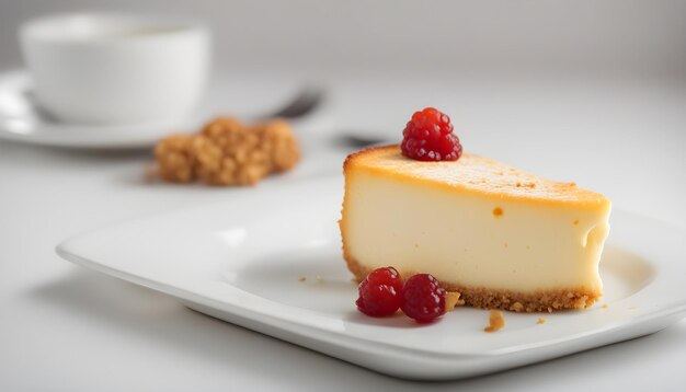 Een plakje heerlijke Japanse cheesecake met frambozen