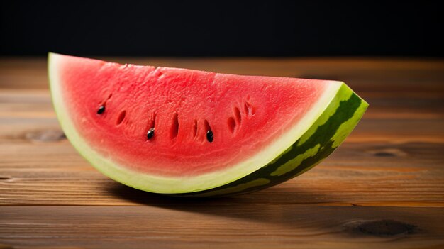 Een plakje watermeloen op een houten tafel