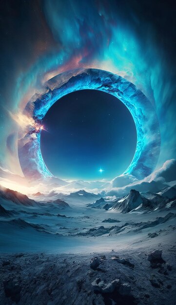 Een planeet aan de hemel met een blauwe ring